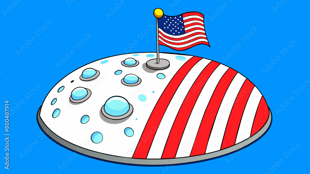 Poster The American flag fluttered in the breeze planted firmly in the moons surface by the astronauts as a symbol of this momentous achievement. The flag. Cartoon Vector.