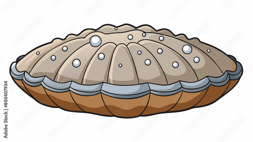 Poster The clam was large and rectangular with a rough textured shell. Its color was a muted graybrown and there were tiny barnacles tered across its surface. Cartoon Vector.