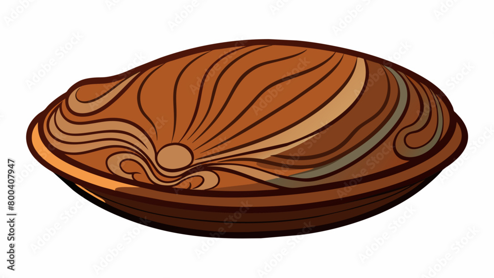 Poster The clam was flat and ovalshaped with a deep dark brown shell. Its surface was covered in intricate swirls and patterns and it had a small jagged. Cartoon Vector.