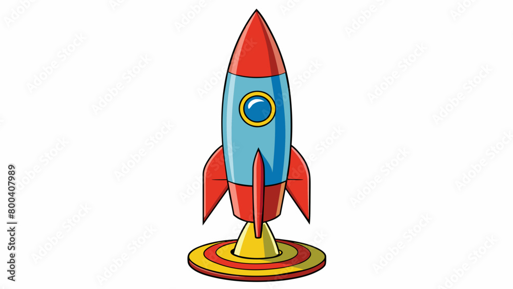 Poster the body of a model rocket is painted in vibrant colors and adorned with eyecatching decals. its fin