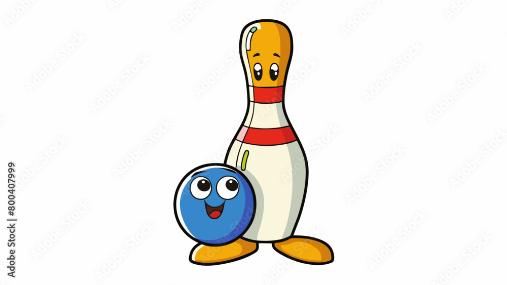 Poster The Bowling pin is designed to be knocked down by a bowling ball so it is constructed with a sy base that is wider than the rest of the pin. This. Cartoon Vector.