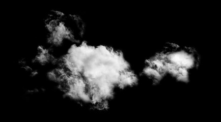 White Clouds Sky on Black Background, isolated abstract soft group of fluffy Smoke, Steam, Fog or Haze,Wide horizontal illustration of nature elements for landscape design