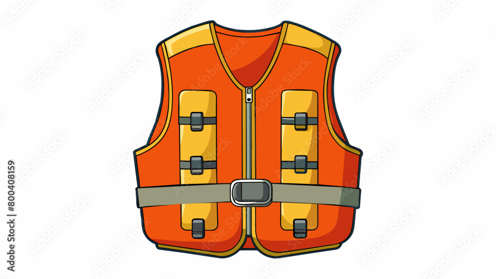 Poster The life jacket is designed with multiple pockets to store important items such as a whistle emergency flares or a small first aid kit. It also has a. Cartoon Vector.