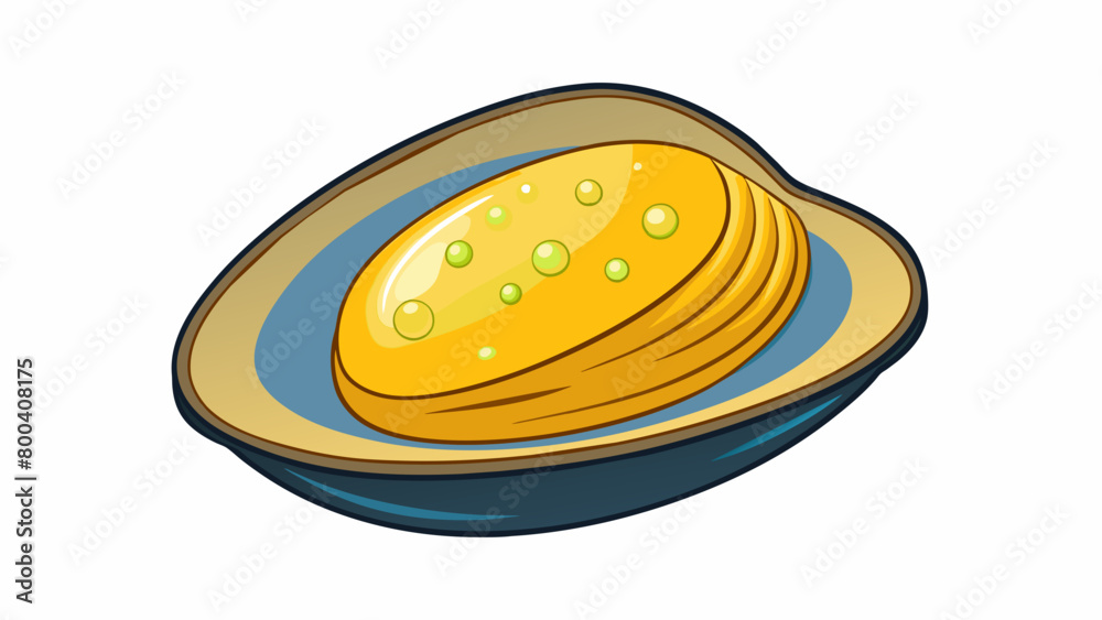 Poster The mussel is a bivalve molusk with a flat oblong shell that is covered in tiny bumps. Its shell opens with a distinct hinge revealing a soft y. Cartoon Vector.