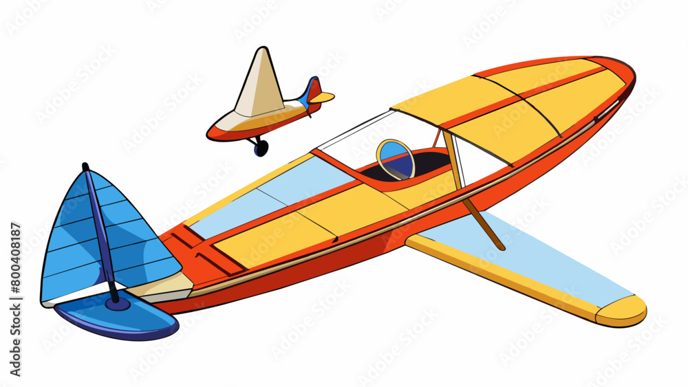 Poster The model airplane was built with a lightweight foam body making it perfect for indoor flight. It had a bright color scheme and a durable flexible. Cartoon Vector.