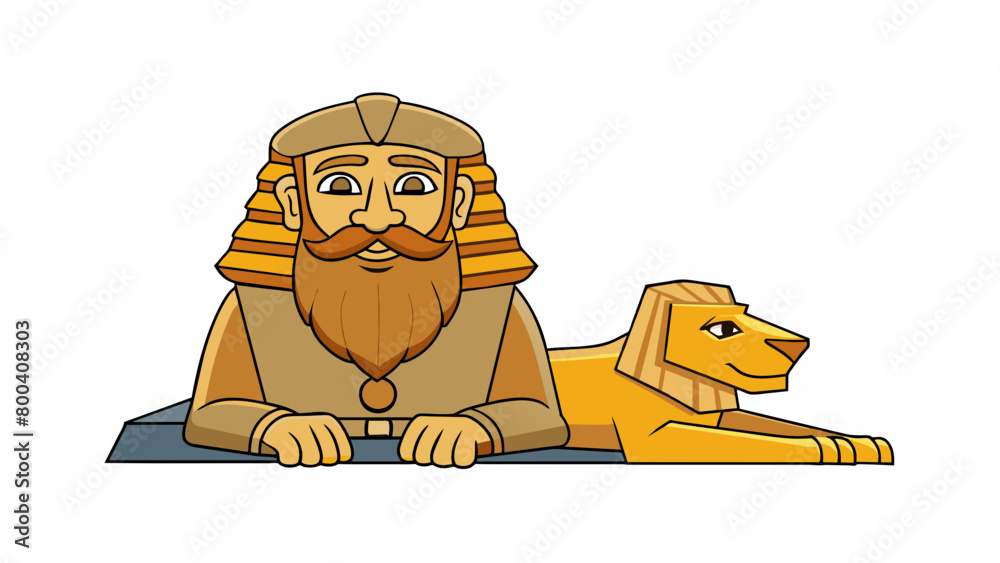 Poster The Sphinx was a puzzle in itself with the head of a wise bearded man and the body of a mighty lion. Its expression was unyielding and its posture. Cartoon Vector.