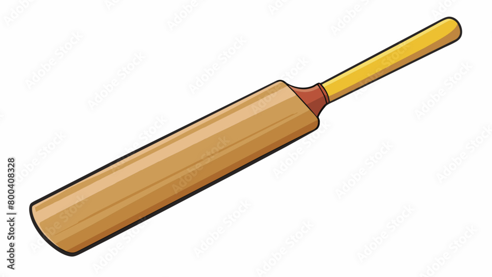 Poster The surface of the cricket bat is smooth and polished with a faint grain pattern visible. The handle has a rubber grip for better control and comfort.. Cartoon Vector.