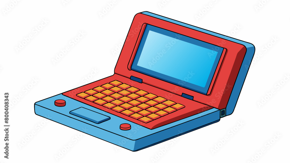 Fototapete The toy laptop is designed to look like a sleek modern computer. Its screen is high definition and its keyboard is covered in rubber buttons for easy. Cartoon Vector.