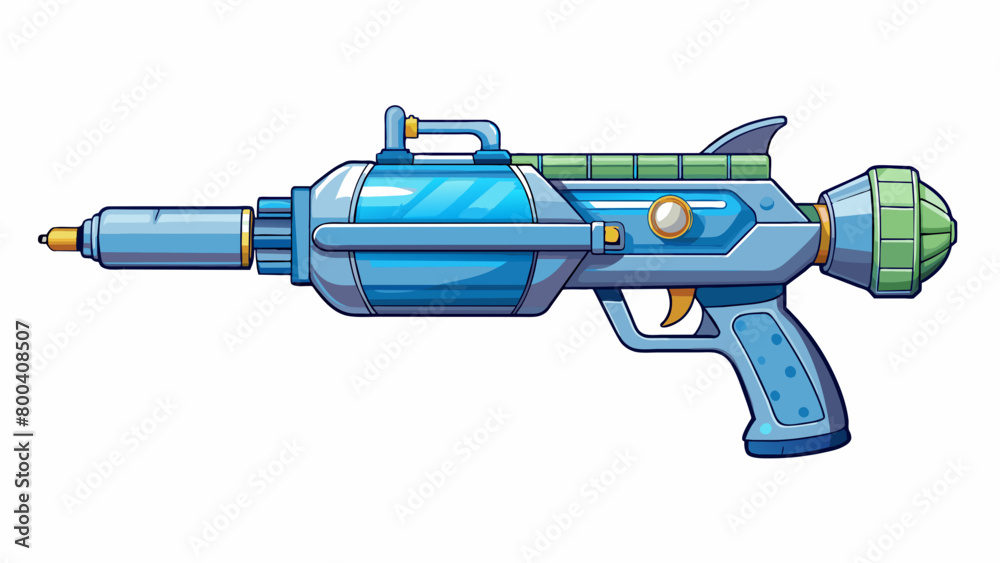 Poster this futuristic water gun has a sleek metallic appearance with led lights that illuminate as it is u