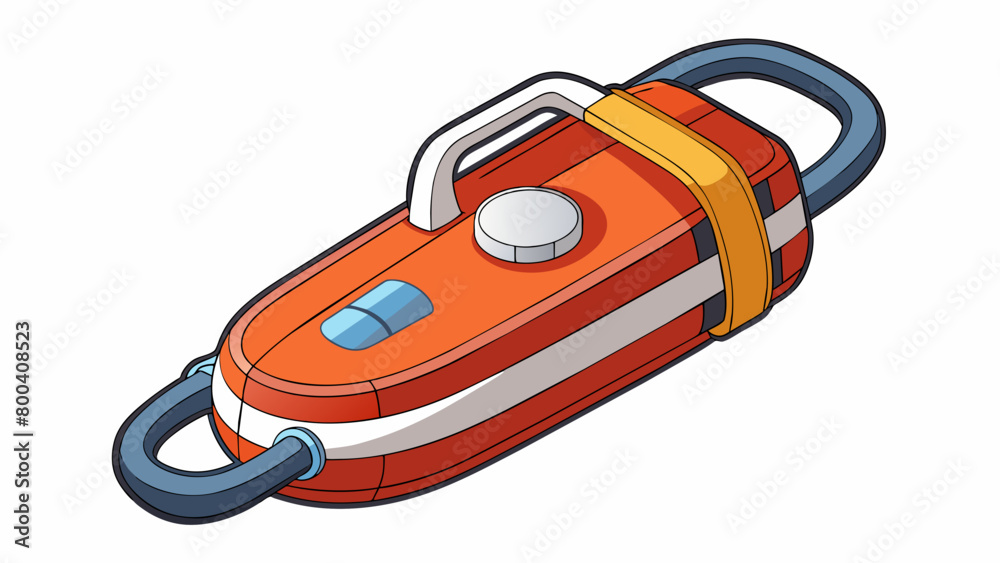Poster This lifesaving device has a builtin whistle attached to the front for signaling for help in case of an emergency. The jacket also has a sy grab. Cartoon Vector.