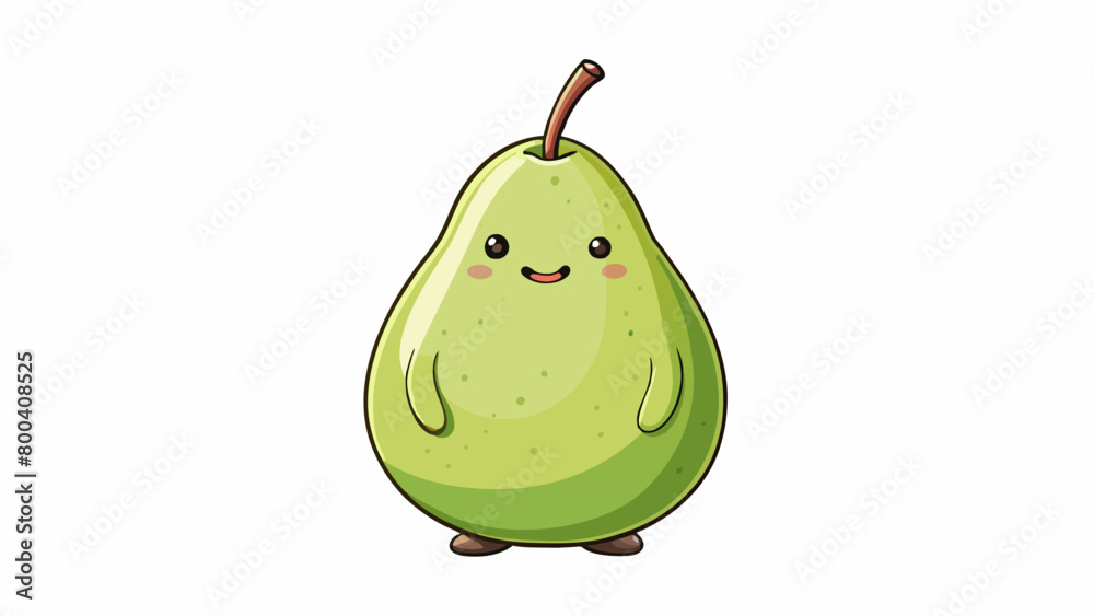 Poster This pear is a mediumsized one with a plump round body and a short sy stem on top. Its skin is a pale green color with a soft velvety texture and a. Cartoon Vector.