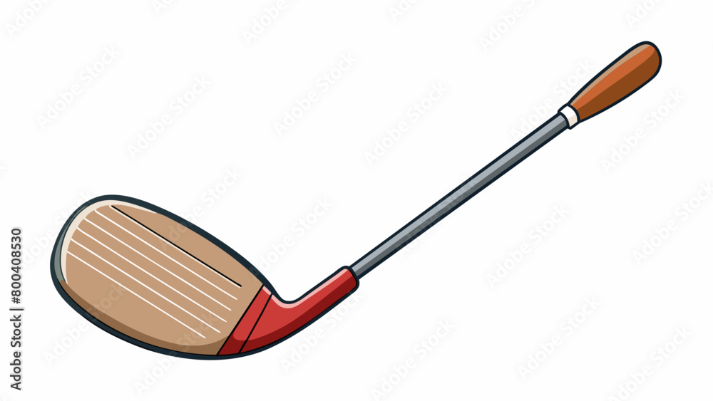 Sticker this next golf club is shorter and thicker than the first one. its handle is wrapped in a soft cushi