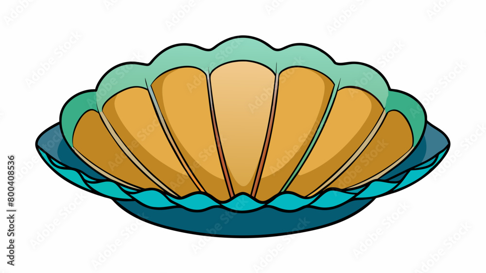 Aufkleber This scallop has a distinctive shell with strikingly sharp ridges resembling the jagged edge of a mountain. Its exterior is rough and textured in. Cartoon Vector.