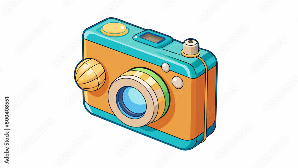 Poster This toy camera is perfect for underwater adventures with its waterproof design. The body is made of a transparent durable plastic revealing the inner. Cartoon Vector.