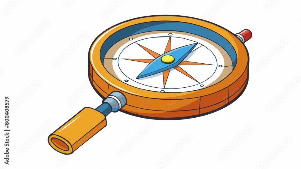 Aufkleber This type of compass is similar to a protractor with a circular base and a rotating compass dial marked in 360 degrees. It also features a magnifying. Cartoon Vector.