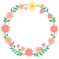 ピンクのフラワー丸フレーム