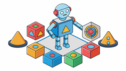 Through trial and error the AI algorithm determines the optimal combination of colors and shapes to identify and classify images.  on white. Cartoon Vector.