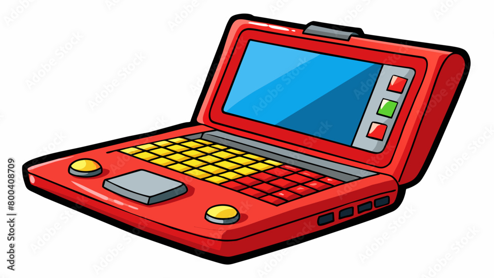Aufkleber with a red and black color scheme the toy laptop looks like a mini version of a professional gaming 