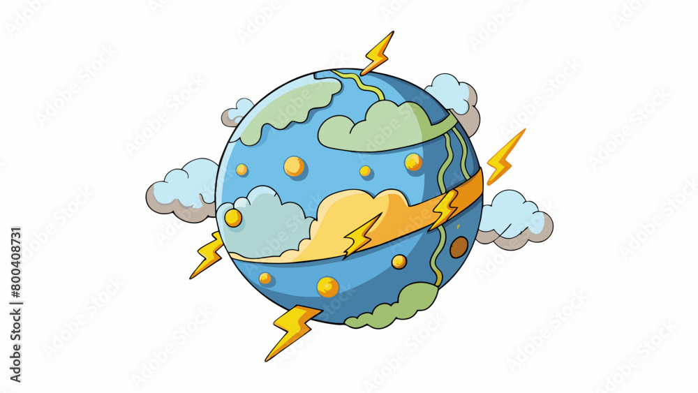 Poster  The atmosphere is thick and hazy making it difficult to see the solid core of the planet. Storms rage constantly on the surface giving off flashes of. Cartoon Vector.