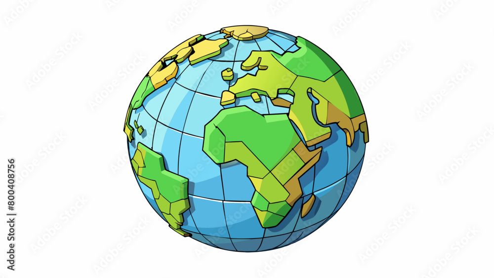 Poster A 3D model of the Earth made entirely out of biodegradable materials highlighting the fragility and interconnectedness of our planet. The globe can be. Cartoon Vector.