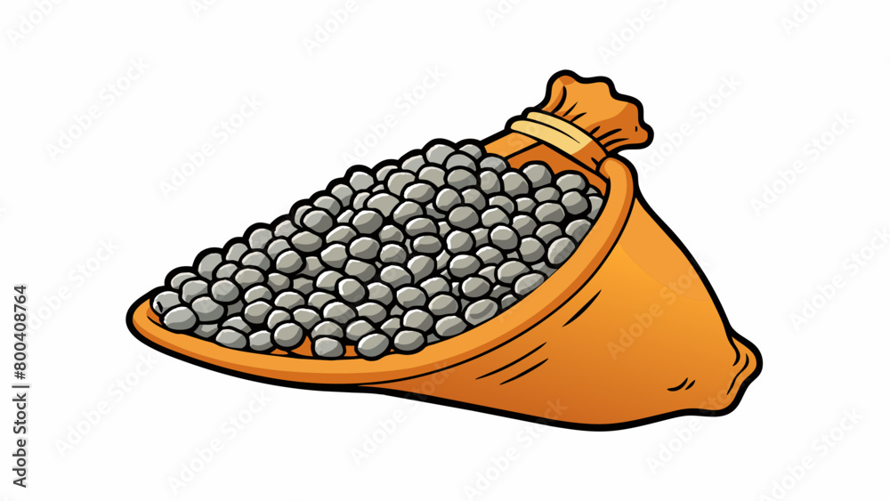 Poster A bag filled with small lightweight dry objects that rattle when moved. Each grain is uniform in shape and size with a slightly pointed end. They are. Cartoon Vector.