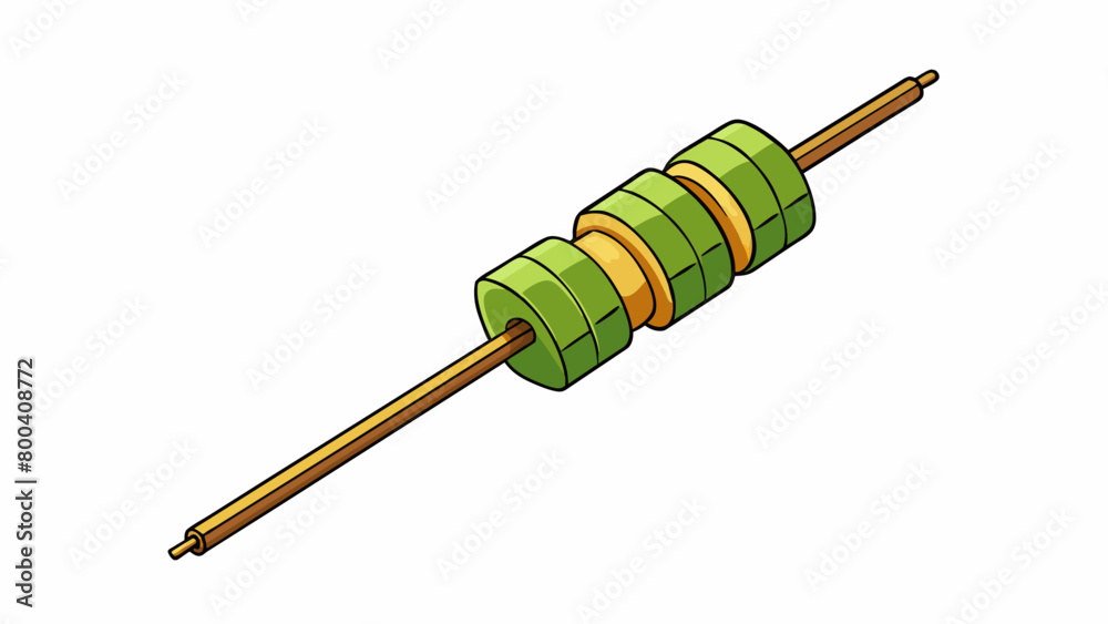 Poster A bamboo skewer with a flat base and a sharp tip suitable for roasting vegetables or fruit kebabs on a stovetop griddle.  on white background . Cartoon Vector.