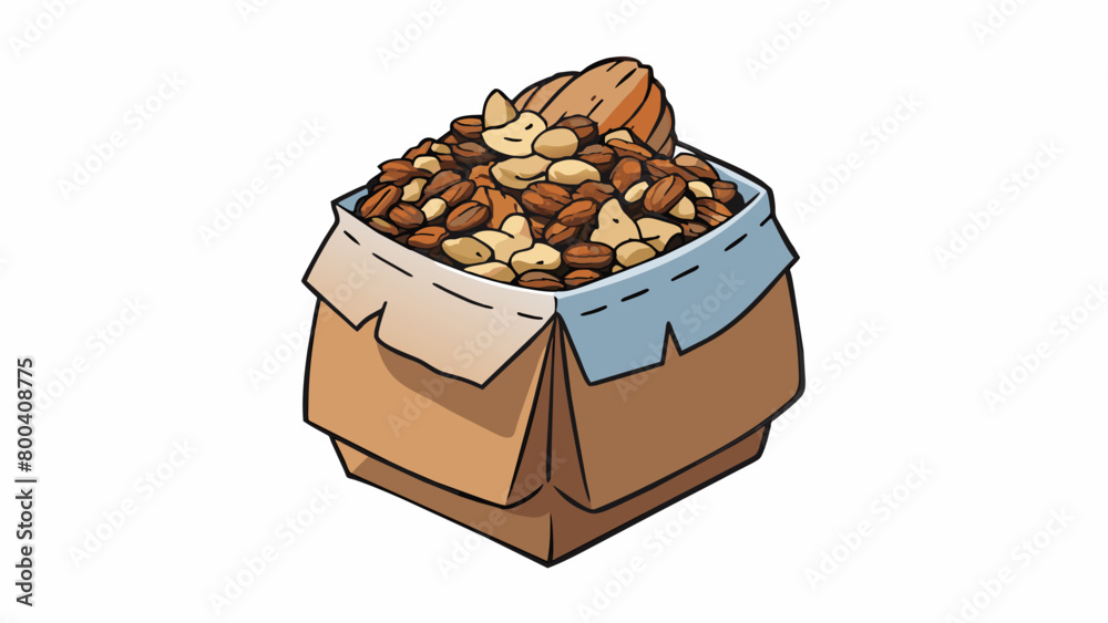 Poster a bag of granola filled with chunky pieces of dried coconut chunks of chocolate and chunks of almond