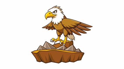 With keen vision from its perch on a rocky cliff the eagle spots its prey below and swoops down with incredible speed. Its talons grasp firmly around. Cartoon Vector.