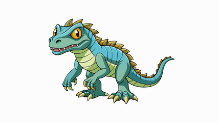 A bipedal creature with rough scaly skin and a long slike tail. Its reptilian face is adorned with sharp teeth and a forked tongue and its four arms. Cartoon Vector.