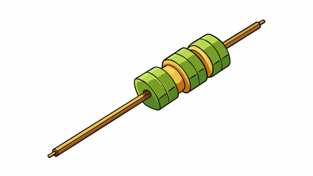 A bamboo skewer with a flat base and a sharp tip suitable for roasting vegetables or fruit kebabs on a stovetop griddle.  on white background . Cartoon Vector.
