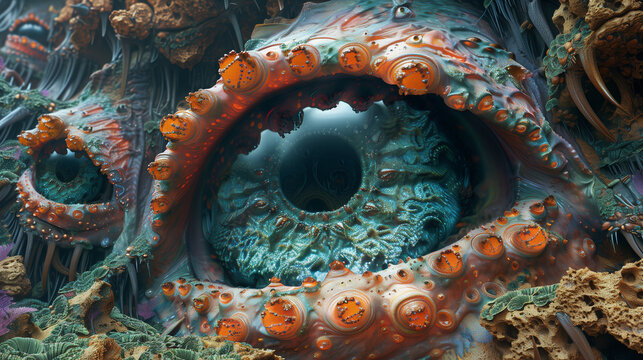  Surreal digital eye with intricate oceany organic textures.