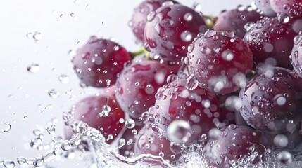 Fresh grapes being splashed with water droplets