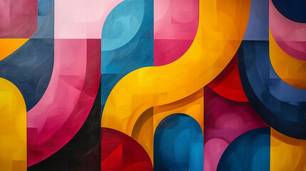 Vibrant geometric shapes dance across canvas.