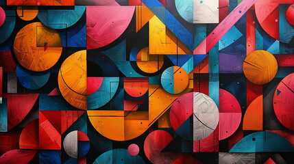 Vibrant geometric shapes dance across canvas.