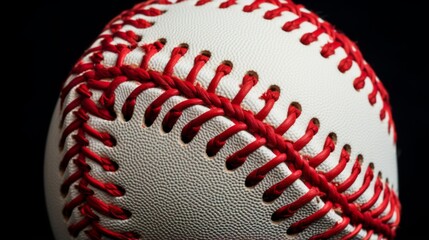 Macro shot of a baseball showing detailed red stitching against the leather texture of the ball
