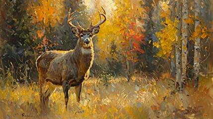 Impressionist Serenity: Grazing Buck, generative ai