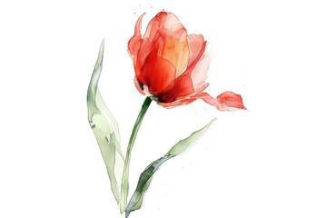 Minimalistic watercolor of a Tulip on a white background, cute and comical.