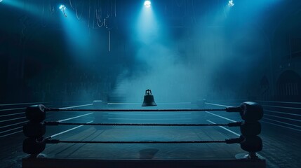 An image of an empty boxing ring with a bell, representing the beginning or end of a match.