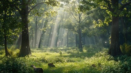 A peaceful forest clearing bathed in soft light, inviting quiet reflection and connection with the divine on Ascension Day. 8k, realistic, full ultra HD, high resolution, cinematic photography ar 16:9