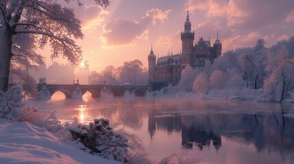 Fototapeta premium Winter Watch: Guardian of the Frosty Fortress, generative ai