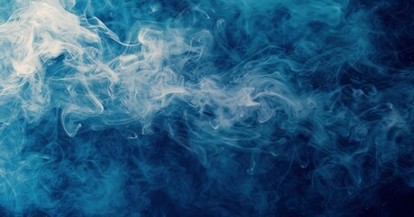 Fototapeta na wymiar A dark blue water texture background with white smoke and fog