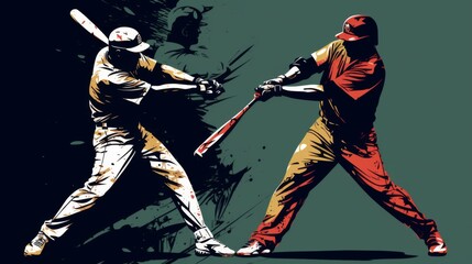 Vibrant illustration captures a head-to-head moment between two baseball players ready to duel, styled in a compelling artistic manner