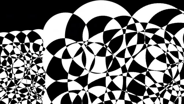 Abstract monochrome black geometrical circle and rectangle shapes moving and flying in white with circle geometric shapes in fragmentation line in black and white flow motion patters background	
