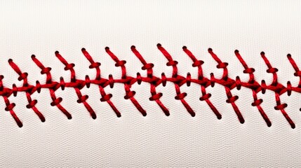 Featuring red baseball stitches on a textured white background, this image captures the essence of sports design