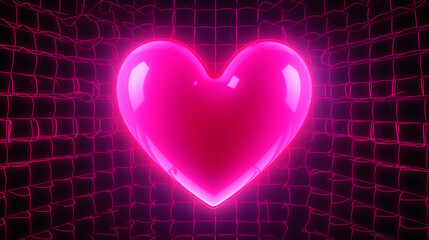 Y2k grid wireframe hearts. 2000s Y2k retro-futuristic aesthetic Happy Valentines Day 