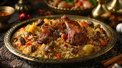 Aromatic biryani with tender meat and spices