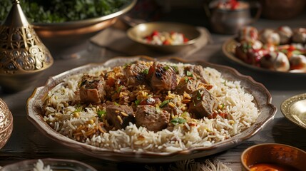 Aromatic lamb biryani served in a traditional dish inviting a feast