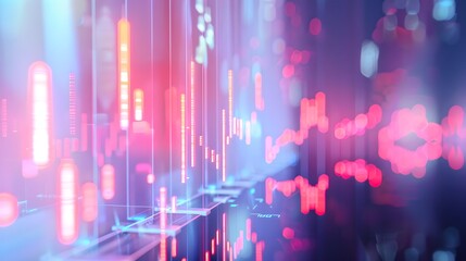 Fototapeta premium Futuristic Abstract Technology Background with Vibrant Colors. Digital Finance, Data Analysis Visualization. Dynamic Style, Cybernetic World. Suitable for Web and Print. AI