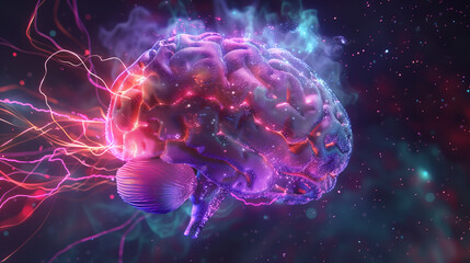 Super brain manifest, aura glowing, black background. AI Generative