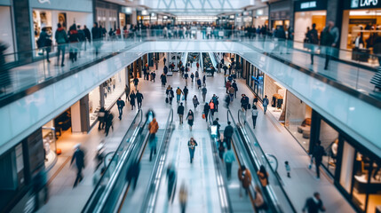 Lots of people walking around in the shopping mall.